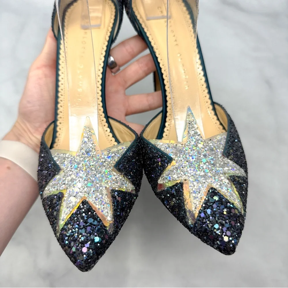 Charlotte Olympia Twilight Princess Glitter Star Ankle Strap Pointed Toe Heels - Picture 7 of 16